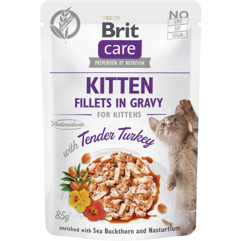 Hrana umeda pentru pisici Brit Care Kitten Fileuri de curcan in sos 85g